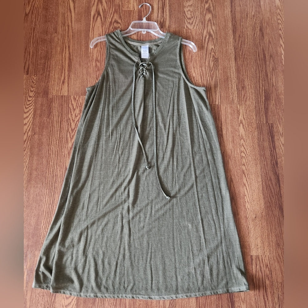 Time and Tru Olive Green Lace-Up Dress